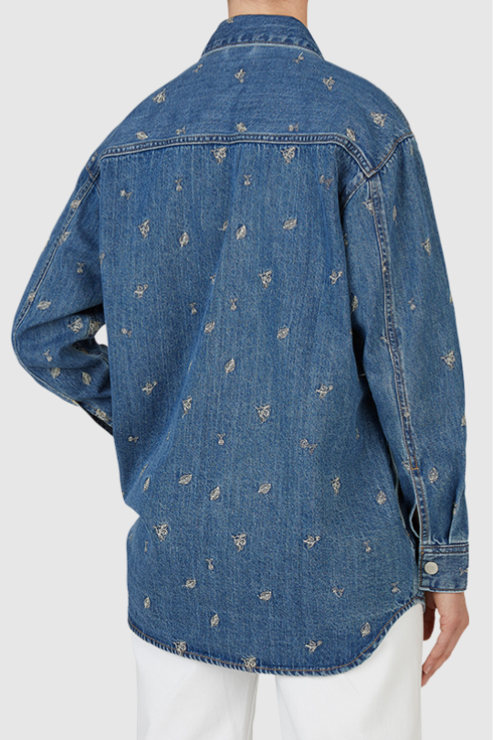 חולצת ג'ינס OVERSHIRT BLOSSOM עם רקמה פרחונית