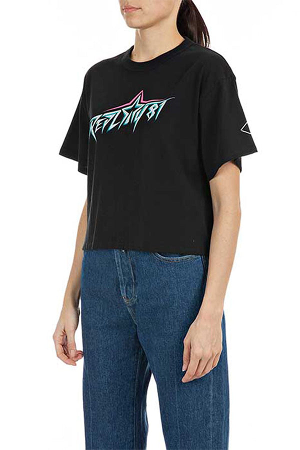 טי שירט כותנה קצרה לוגו בחזה נשים