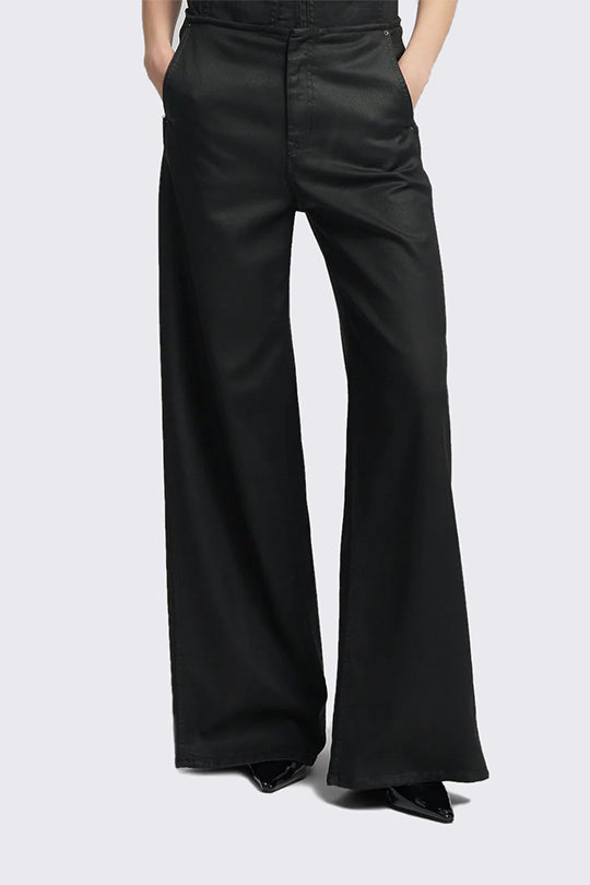 מכנסיים רחבים לנשים בצבע שחור בגזרה גבוהה