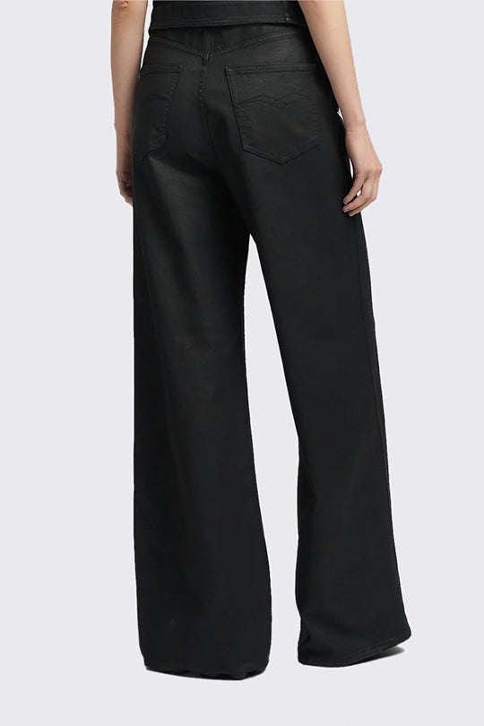 מכנסיים רחבים לנשים בצבע שחור בגזרה גבוהה