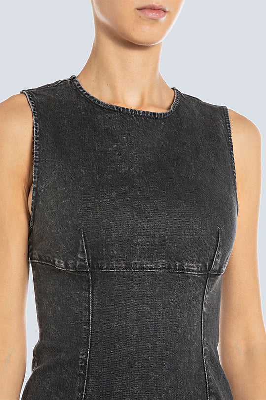 שמלת ג׳ינס לנשים בצבע שחור