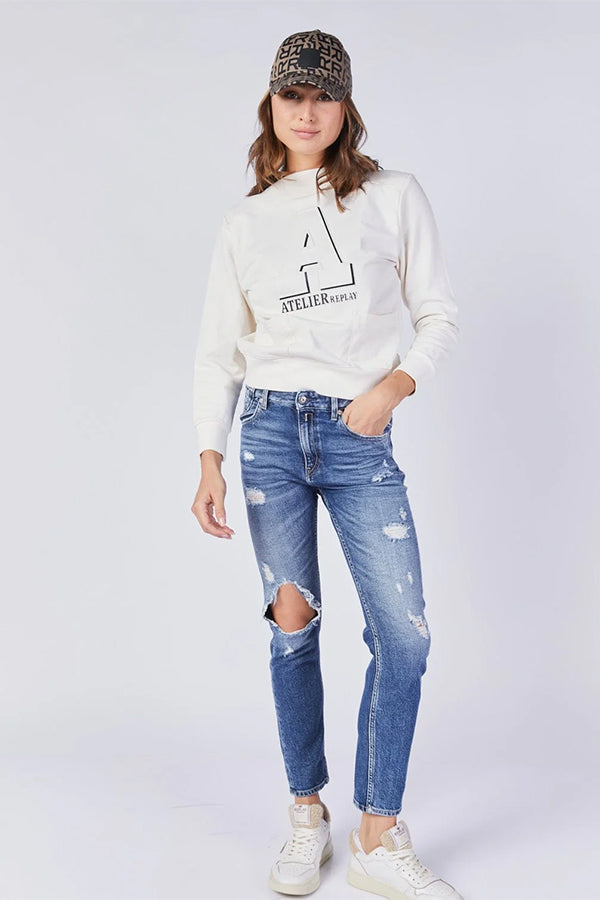 ג'ינס Mom Fit עם קרעים נשים