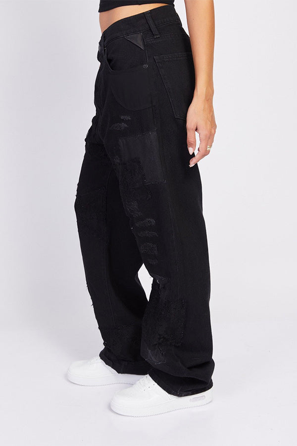ג'ינסWide Leg עם פאצ'ים של תחרה נשים