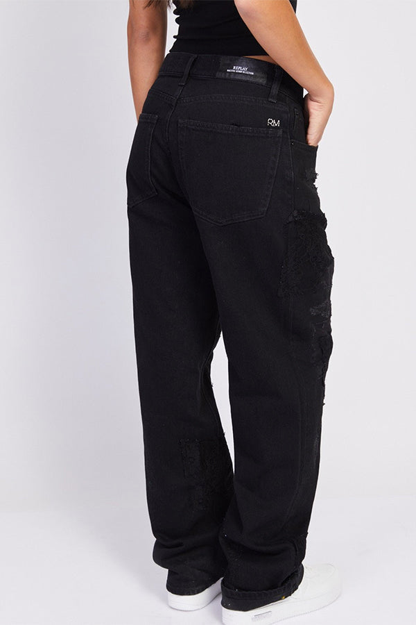 ג'ינסWide Leg עם פאצ'ים של תחרה נשים