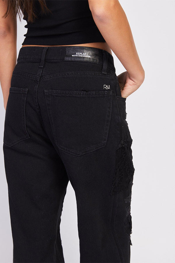 ג'ינסWide Leg עם פאצ'ים של תחרה נשים