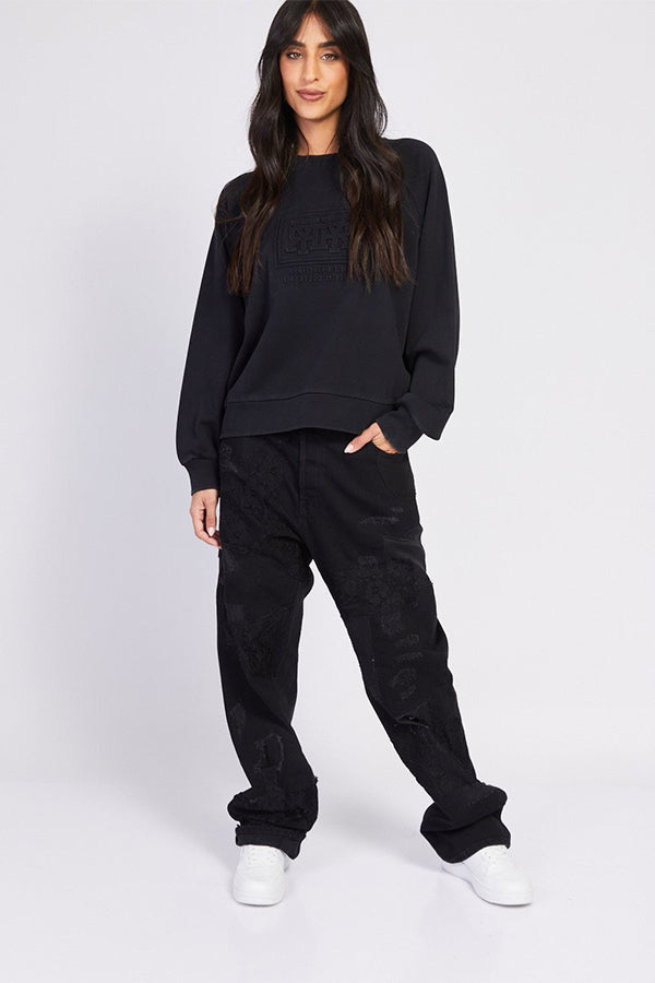 ג'ינסWide Leg עם פאצ'ים של תחרה נשים