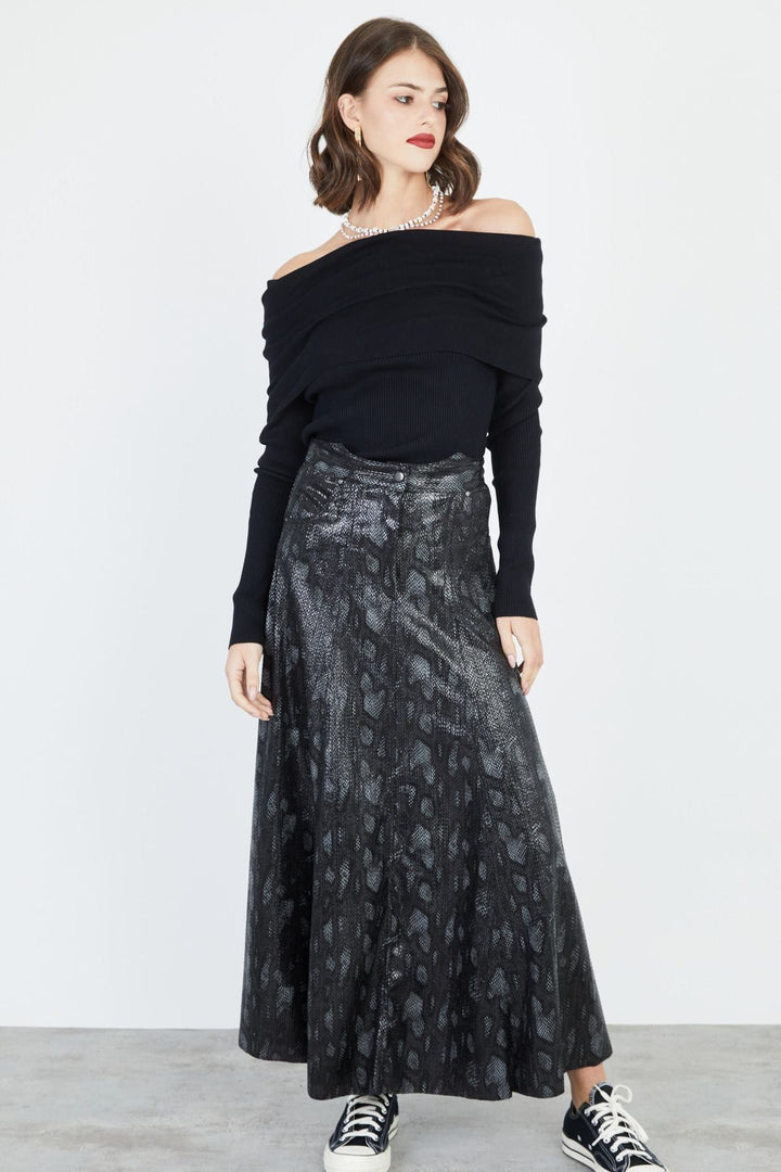 חצאית אינגריד הדפס שחור - Sabina Musayev