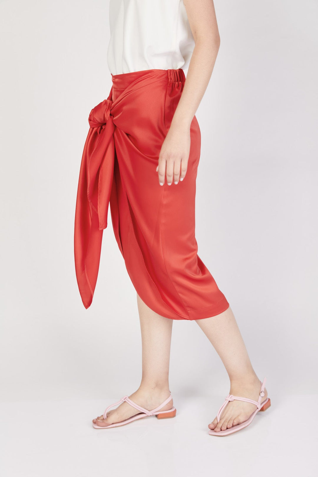 חצאית במראה קשירה בצבע כתום - Razili Studio
