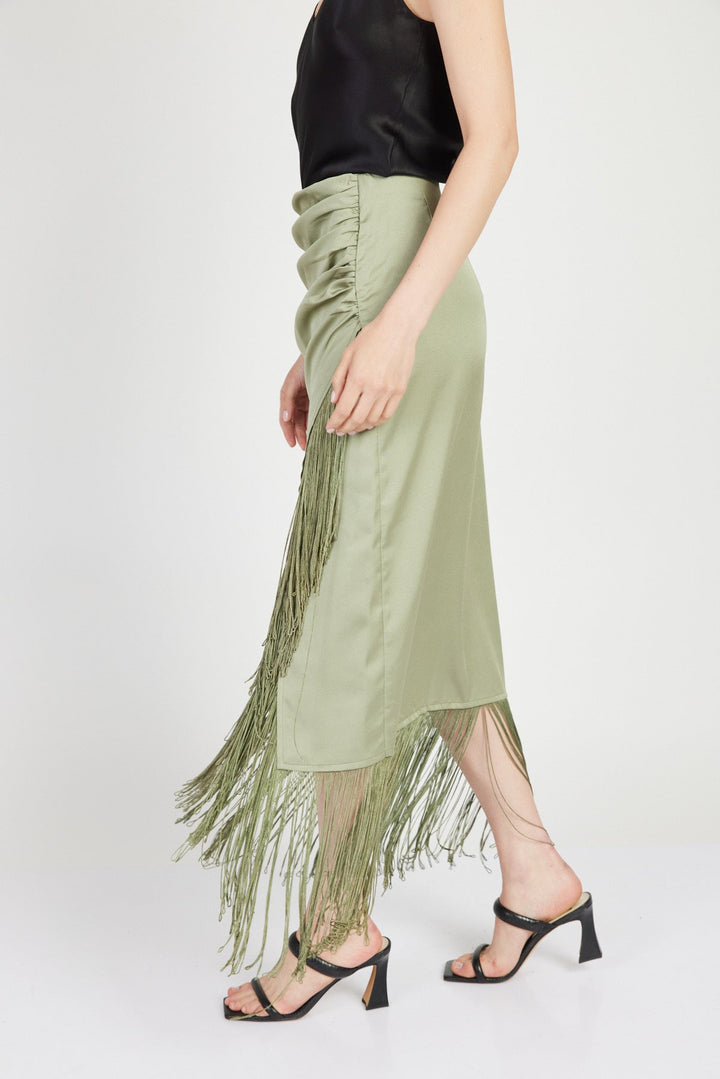 חצאית פראו פרנזים בצבע ירוק - House Of Jaffa X Razili
