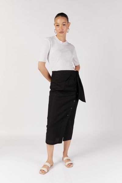 חצאית עפרון עם כפתורים בצבע שחור - Noritamy