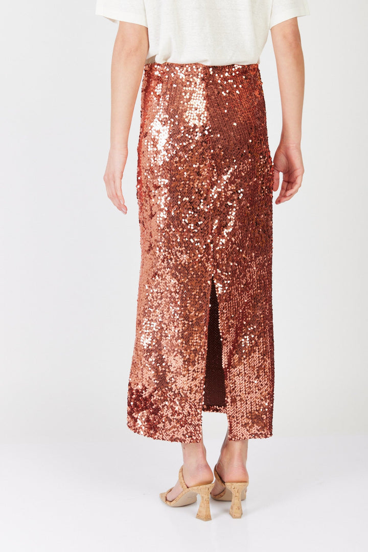 חצאית מידי פאייטים Sparkle בצבע ברונזה - Dana Sidi