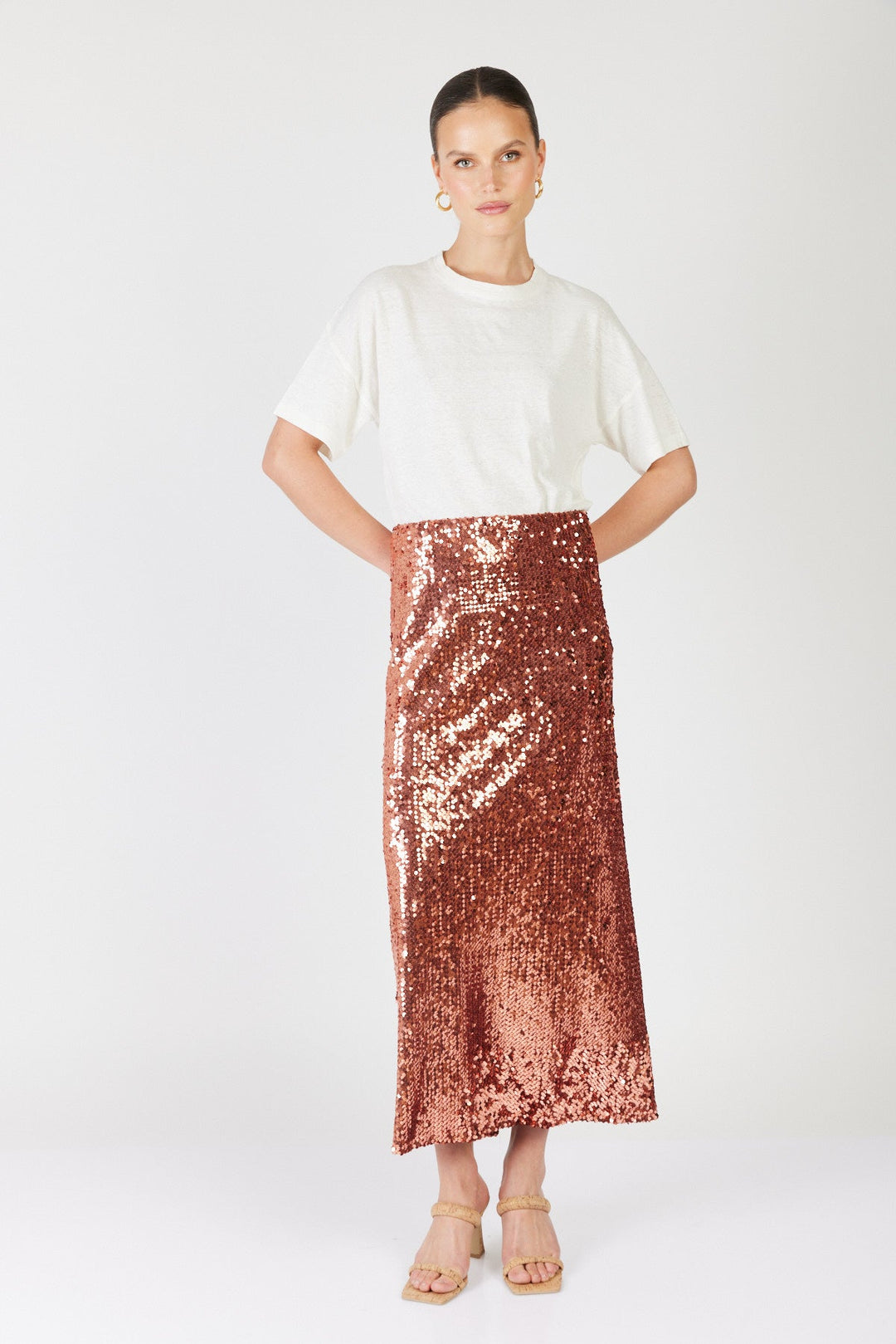 חצאית מידי פאייטים Sparkle בצבע ברונזה - Dana Sidi