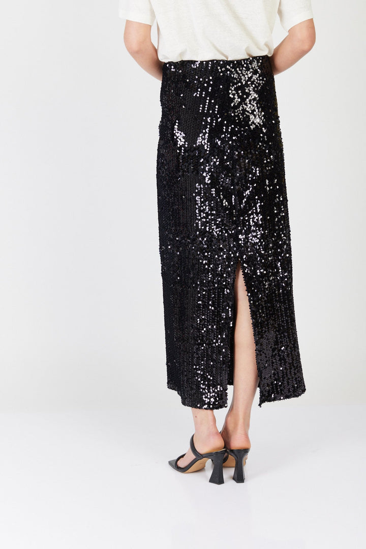חצאית מידי פאייטים Sparkle בצבע שחור - Dana Sidi