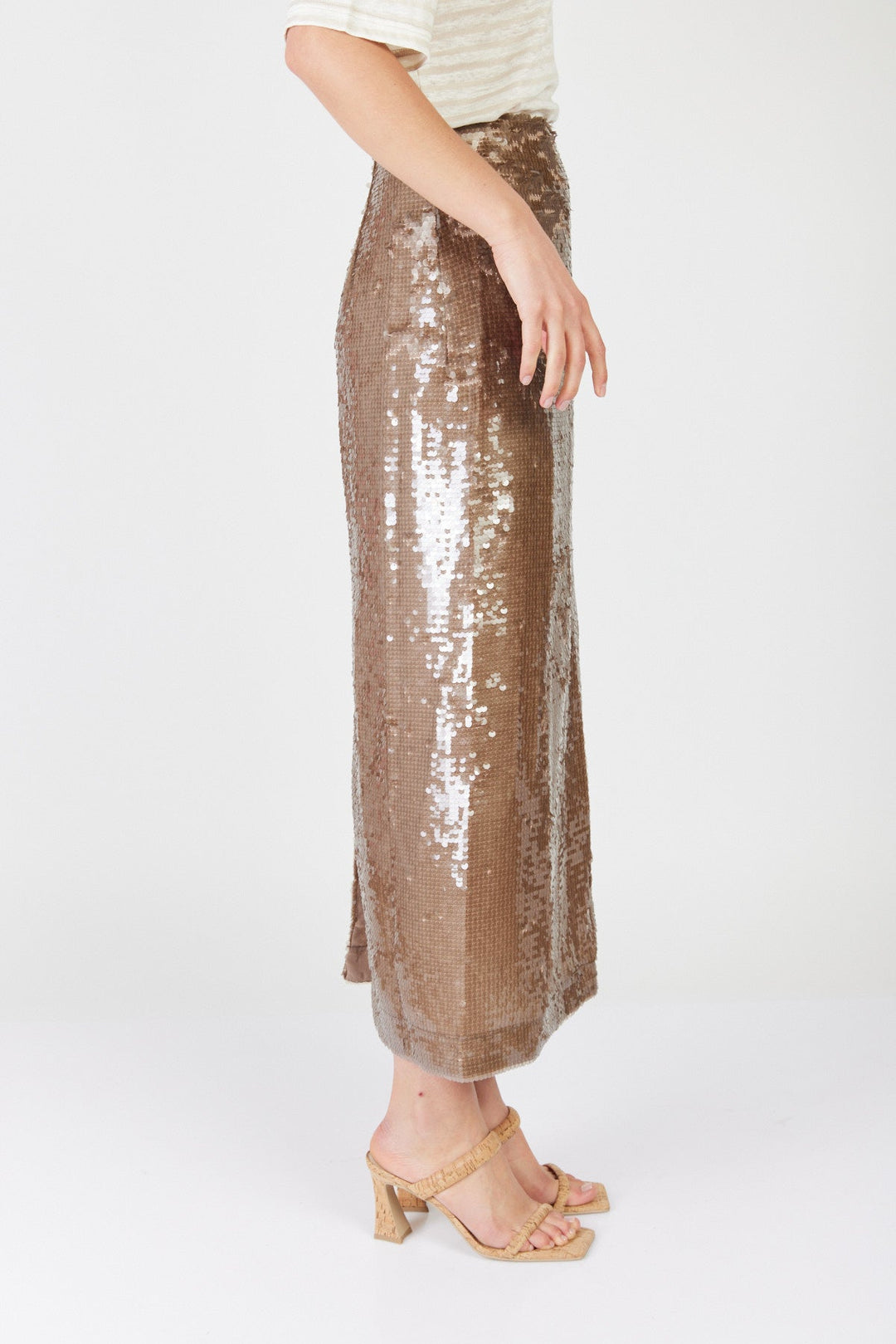 חצאית מידי Miel פאייטים בצבע חום - Sabina Musayev