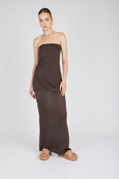 חצאית מקסי אמה בצבע חום - Moi Collection