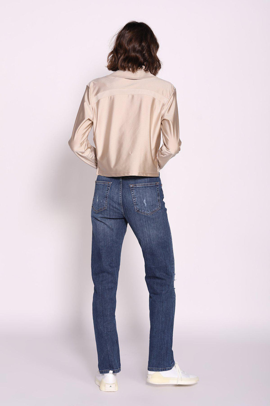 ג׳ינס ארוך ישר עם קרעים בצבע כחול - Razili Studio