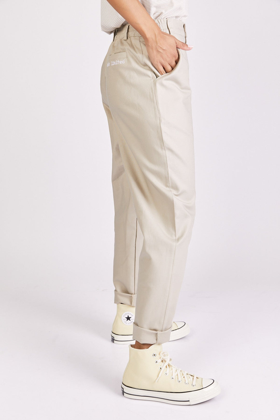 מכנסיים גבוהים פיקסל לוגו בצבע אבן - Kesh Limited