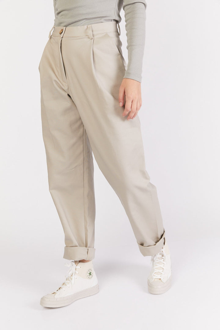 מכנסיים מחוייטים רונסון בצבע אבן - Ella Levy