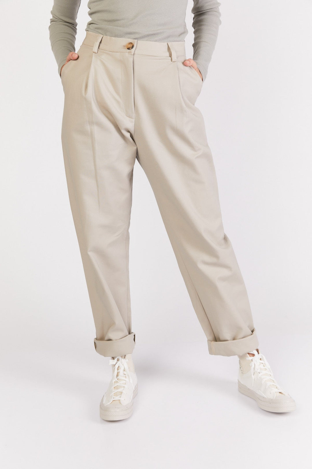 מכנסיים מחוייטים רונסון בצבע אבן - Ella Levy
