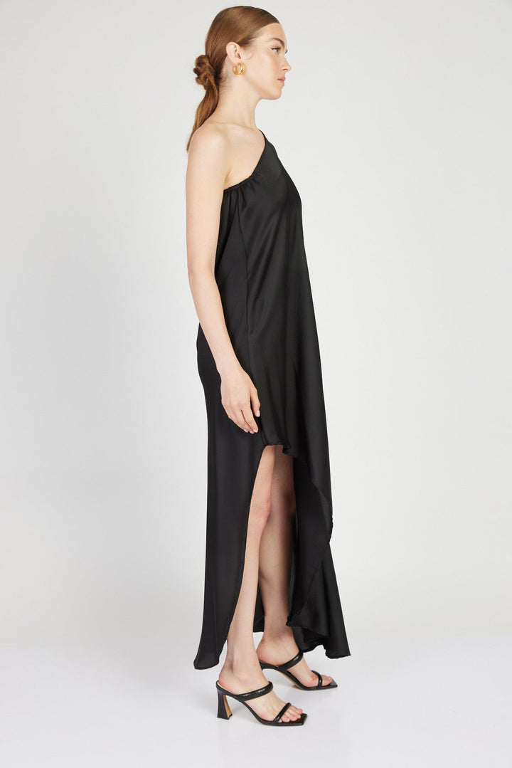 שמלה אסימטרית שרוול קצר נרסיק בצבע שחור - Dana Sidi