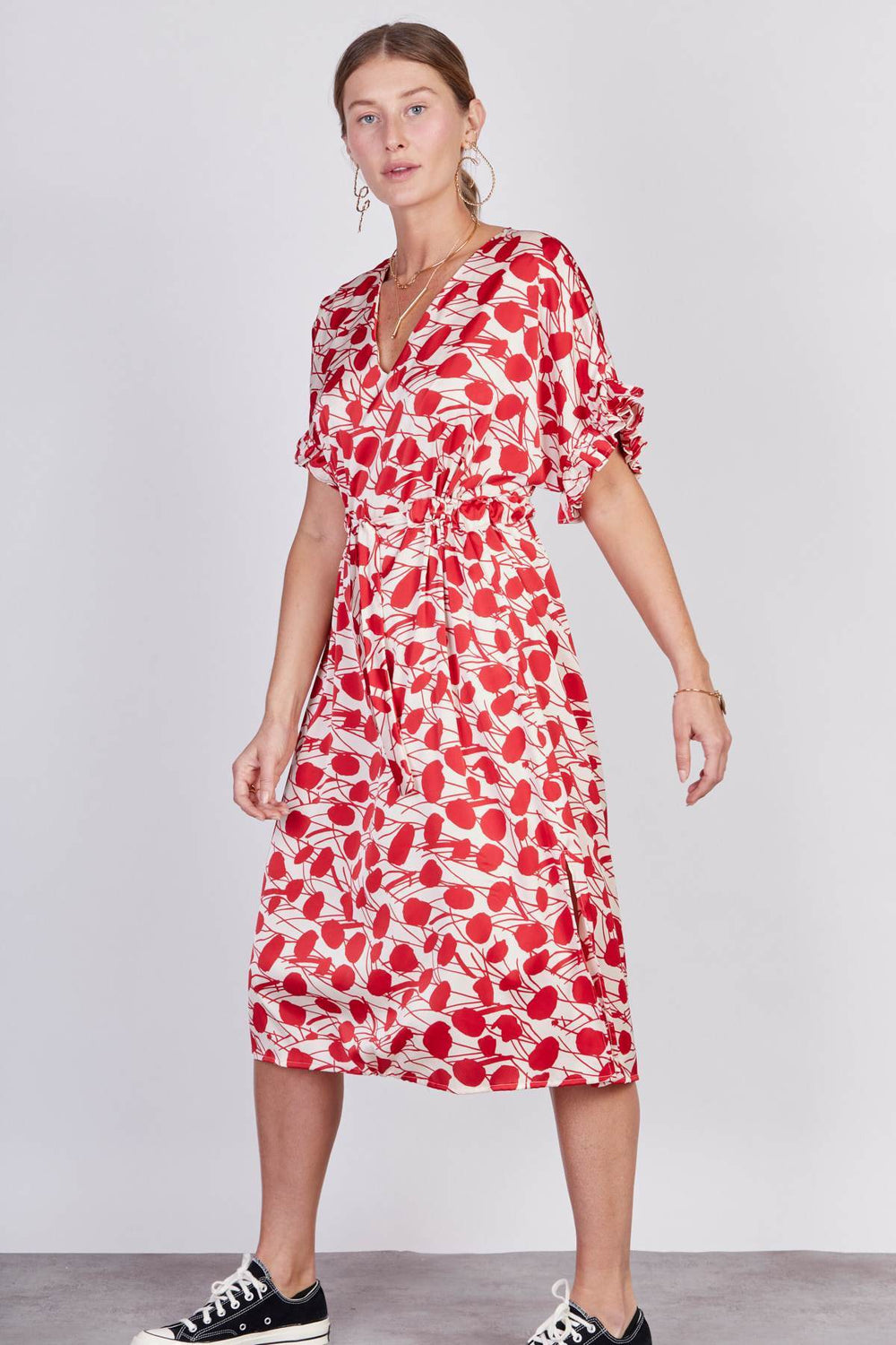 שמלת קימי בהדפס בצבע לבן אדום - Ayelet Weinman