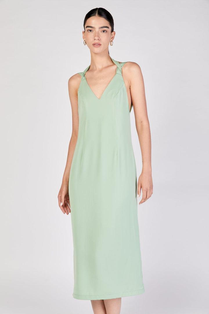 שמלת קלאסיק מידי בצבע ירוק - Moi Collection