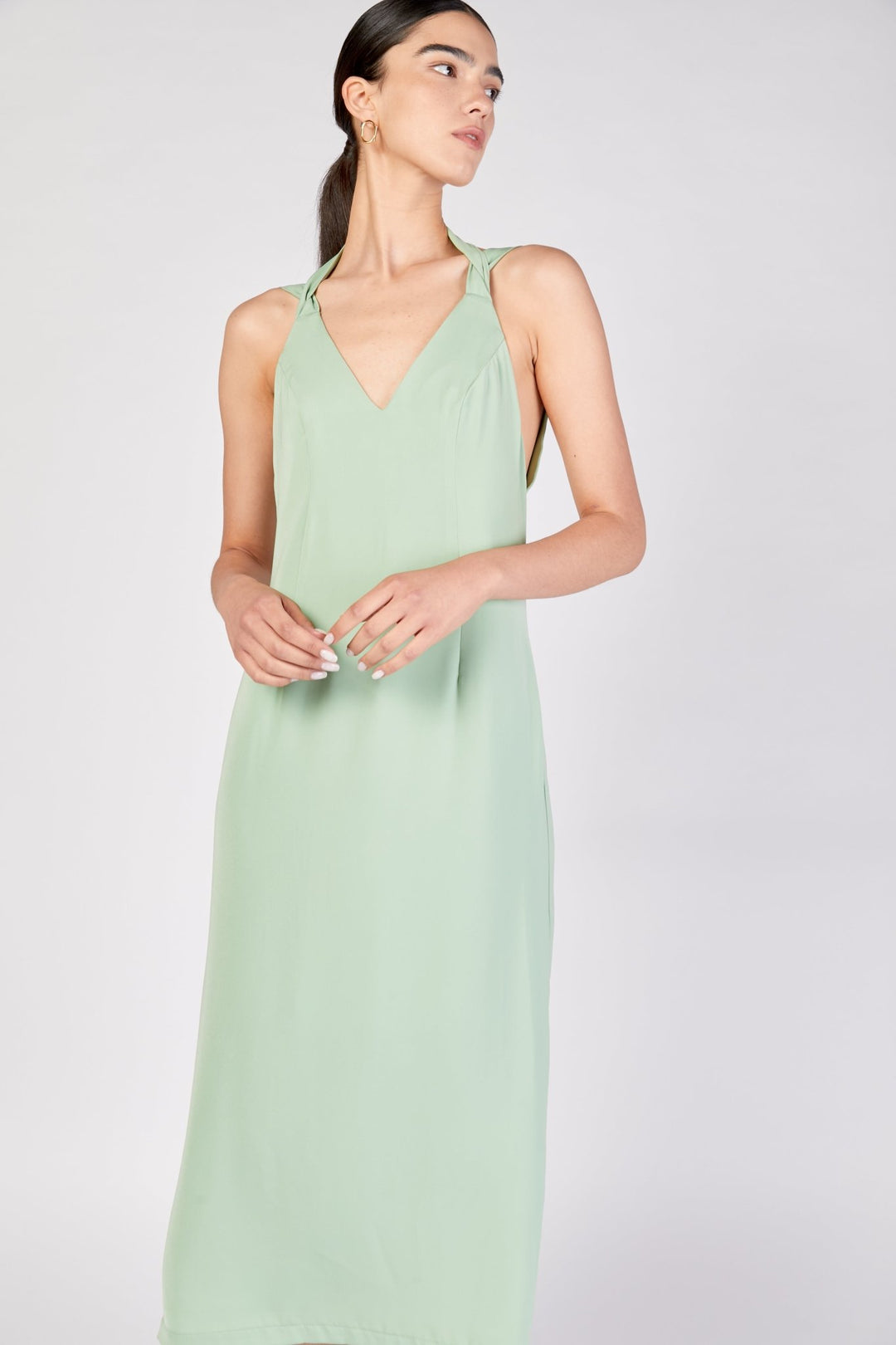 שמלת קלאסיק מידי בצבע ירוק - Moi Collection