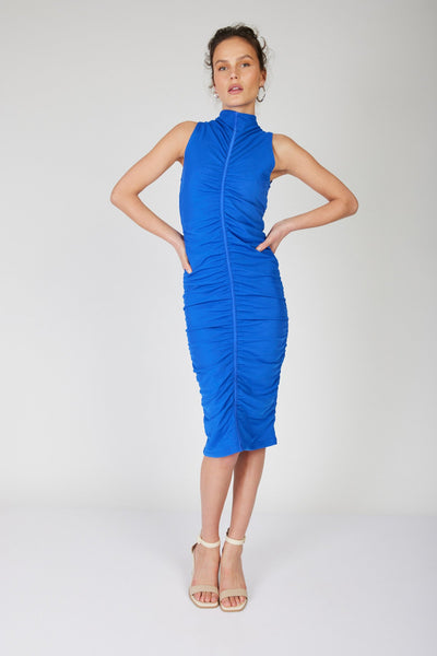 שמלת קלאוד כיווצים בצבע כחול - Razili Studio