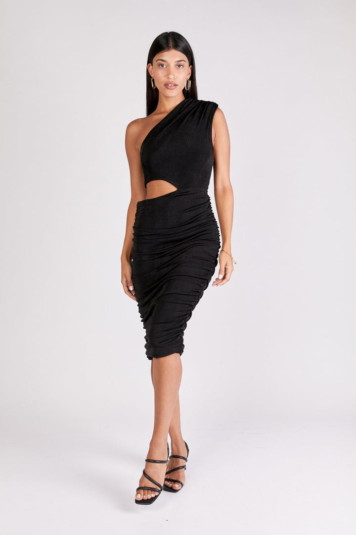 שמלת מידי אסימטרית אליאנה בצבע שחור - Dana Sidi