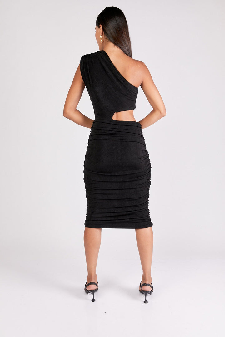 שמלת מידי אסימטרית אליאנה בצבע שחור - Dana Sidi