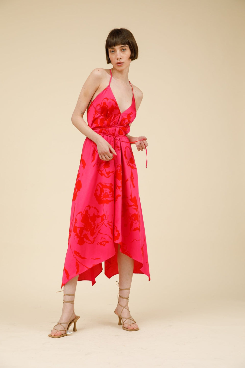 שמלת מידי דייזי בצבע אדום/ורוד - M By Maskit