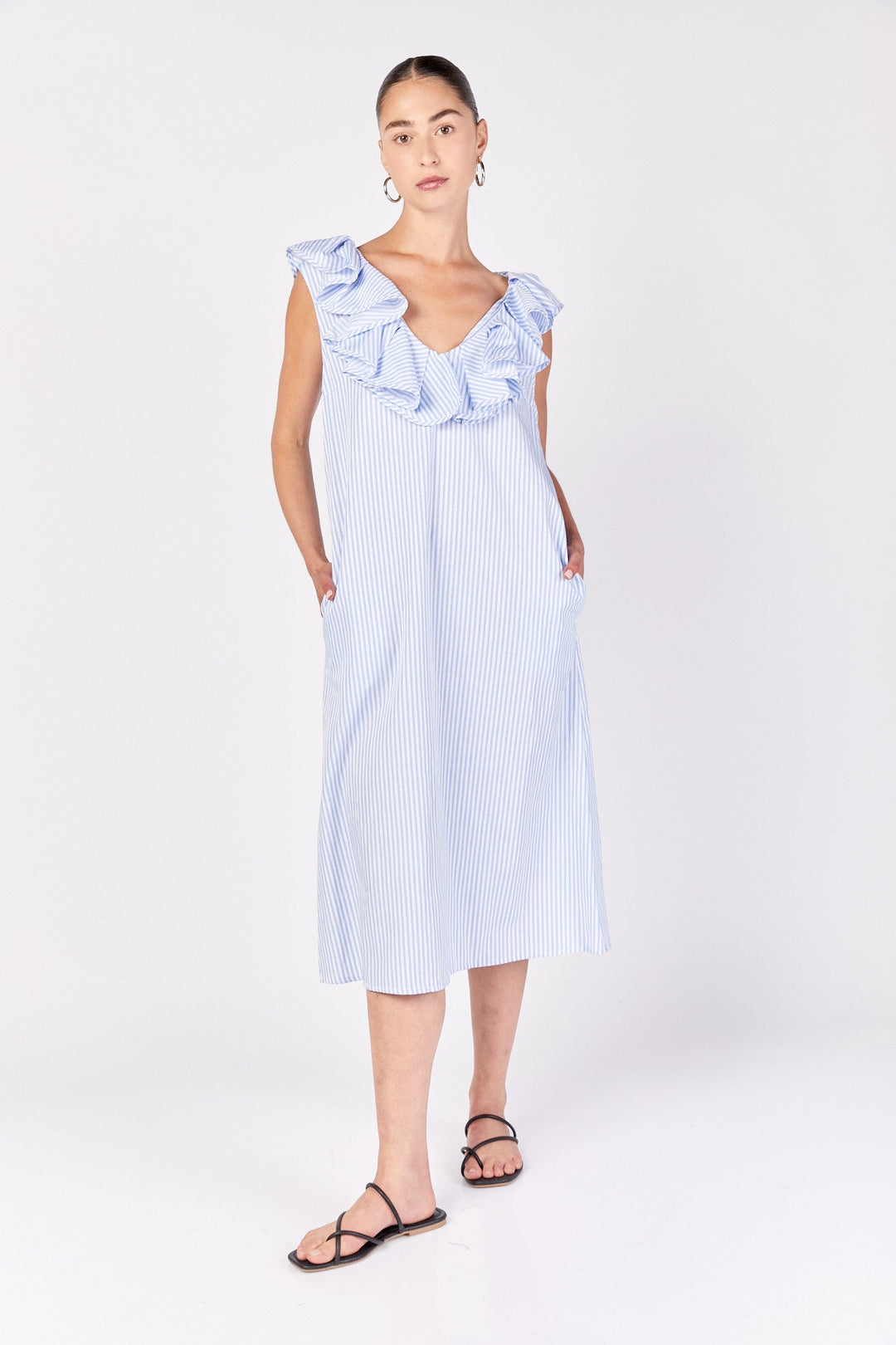 שמלת מידי רומא בפסים כחול לבן - Razili Studio
