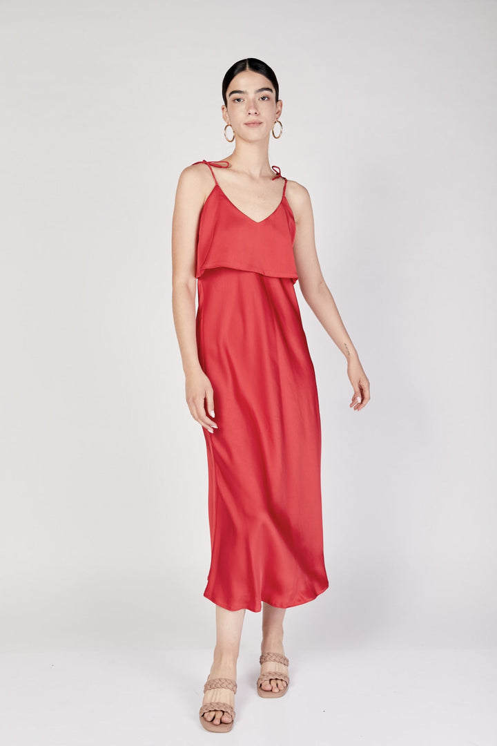 שמלת מידי שרדוני בצבע אדום - Razili Studio