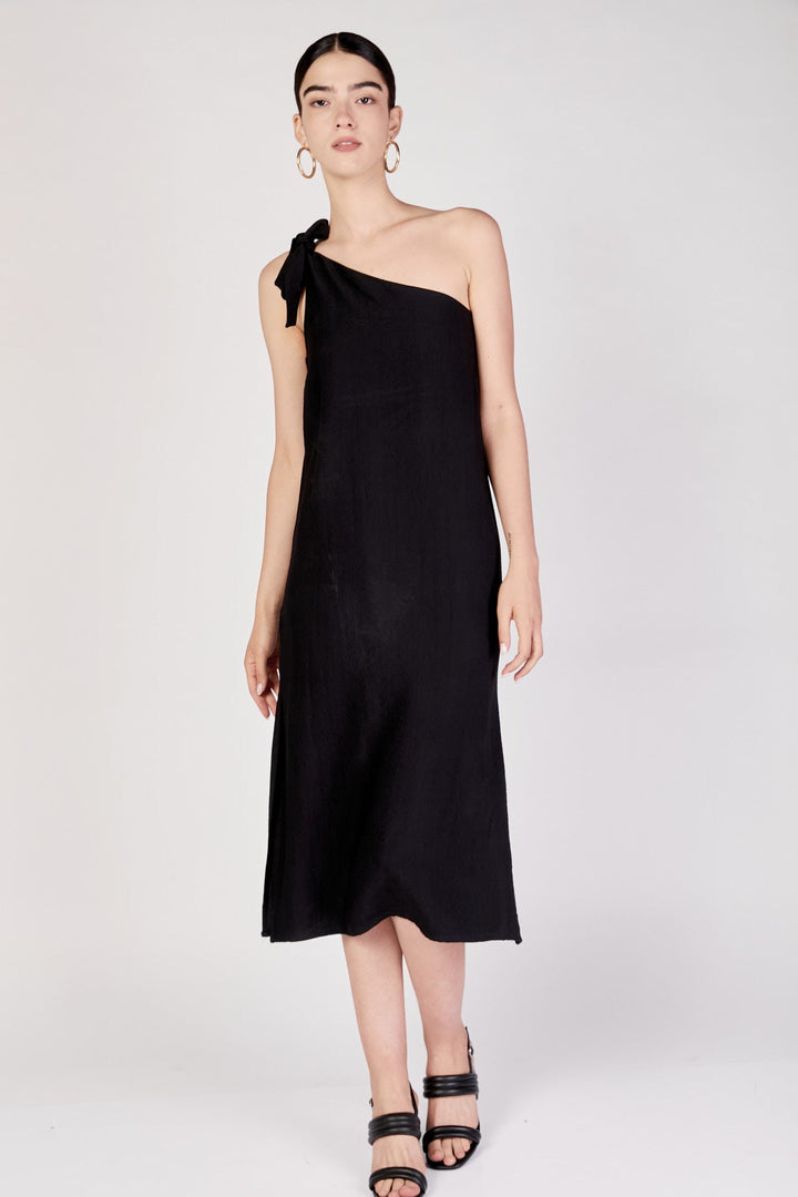 שמלת מידי סופיה אסימטרית בצבע שחור - Ella Levy