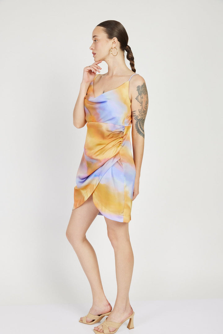 שמלת מיני מעטפת צוף בהדפס צבעוני - House Of Jaffa X Razili