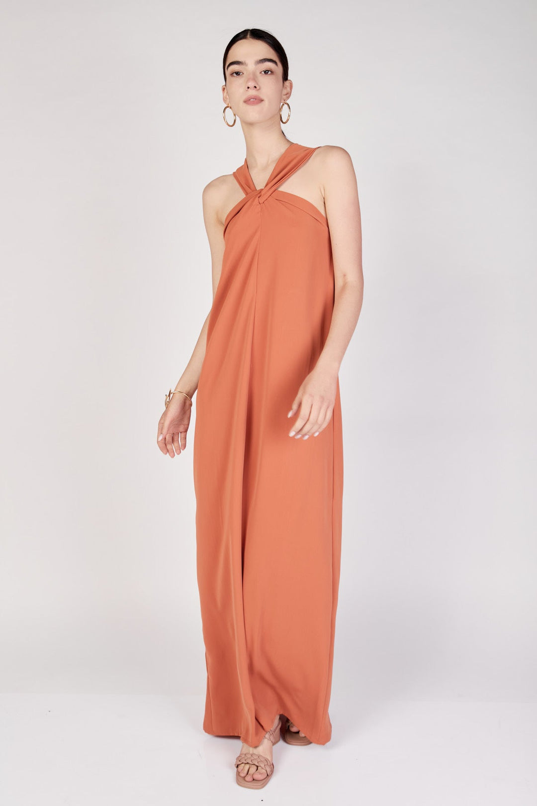 שמלת מקסי קולר איריס בצבע כתום - Re