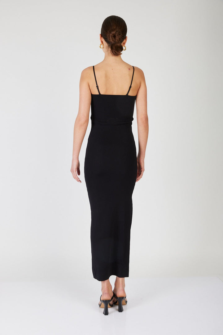 שמלת מקסי סרוגה עם שסע קדמי לונה בצבע שחור - Mother Ofall