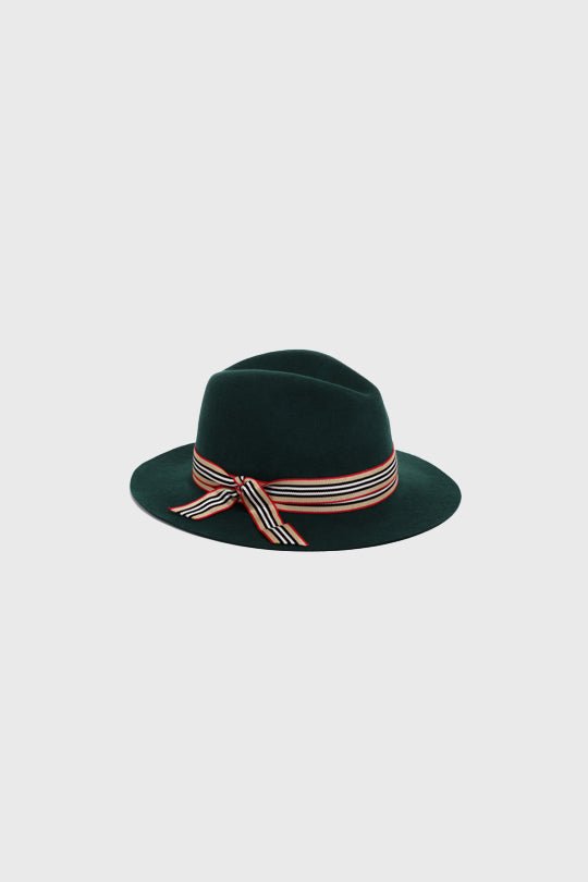 כובע בוהו עם סרט פסים בצבע ירוק - Justine