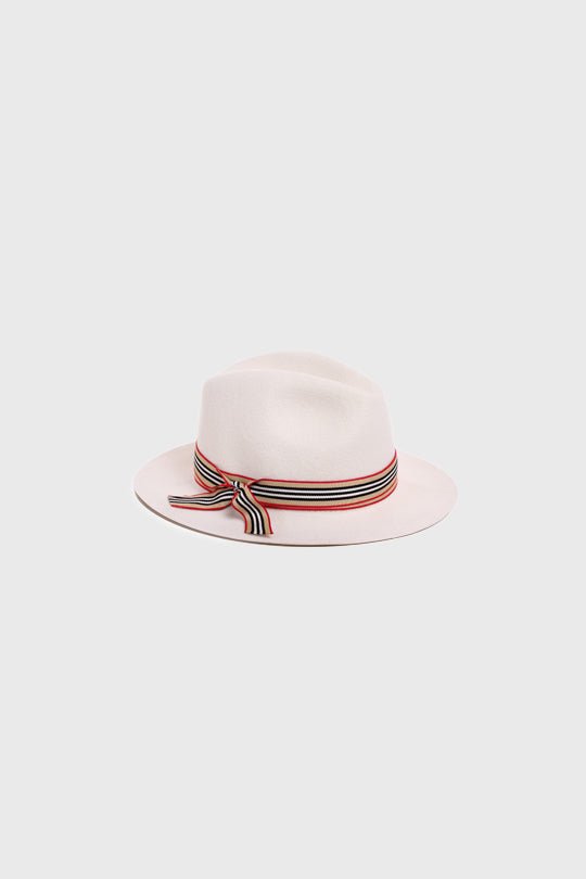 כובע בוהו עם סרט פסים בצבע לבן - Justine