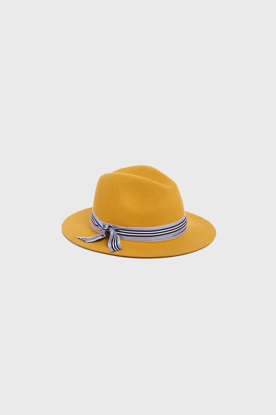 כובע בוהו עם סרט פסים בצבע חרדל - Justine