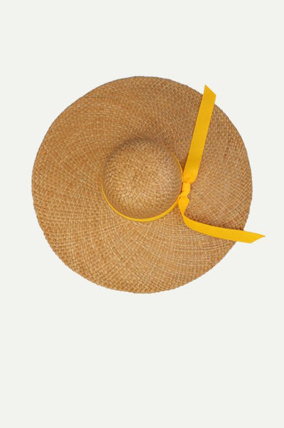 כובע פלופי רחב שוליים מעוגל בצבע צהוב - Razili Studio
