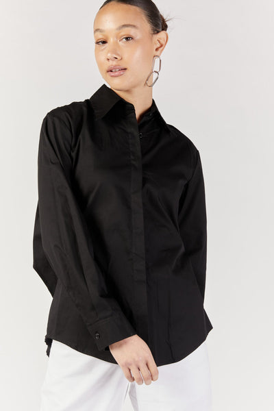 חולצה מכופתרת עם קשירה בצבע שחור - Razili Studio