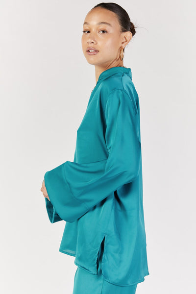 חולצה מכופתרת זוהרה בצבע טורקיז - Dana Sidi