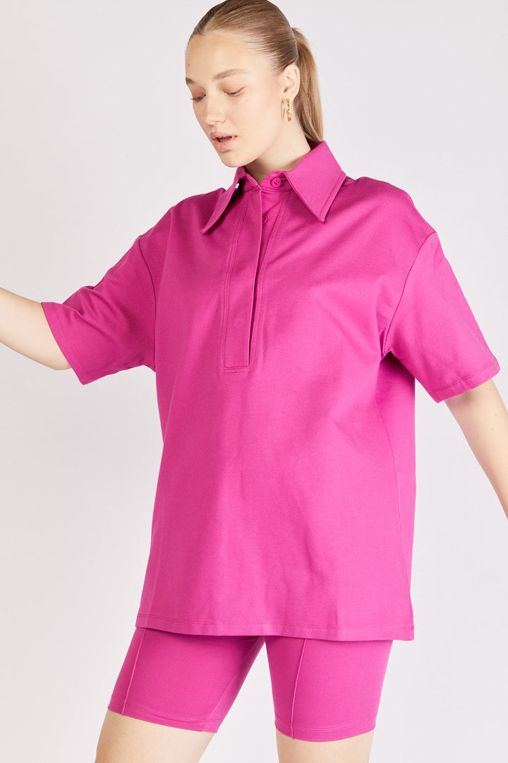 חולצת פולו פייפ קצרה בצבע ורוד - Razili Studio