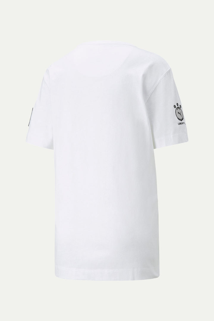 חולצת פומה x ליברטי לבנה עם פאצ׳ים - Puma