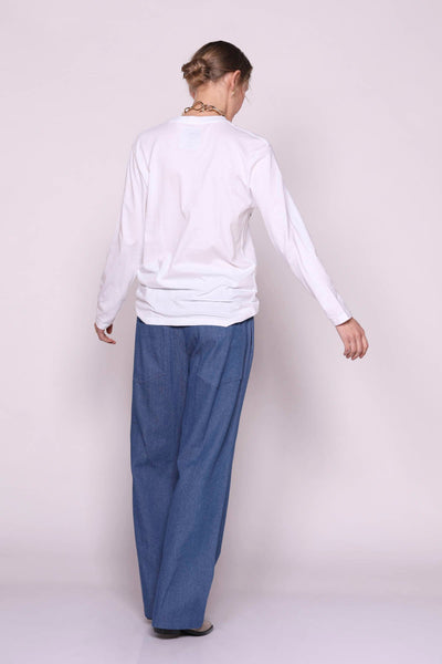 חולצת טי שירט ארוכה סאטס בהדפס שחור לבן - M By Maskit