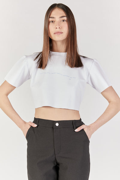 חולצת טי שרט ריבוט קרופ בצבע לבן - Kesh Limited