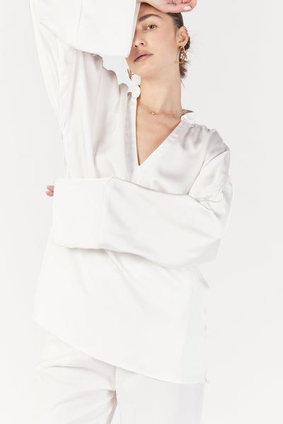 חולצת שירה שרוול ארוך בצבע לבן - Razili Studio
