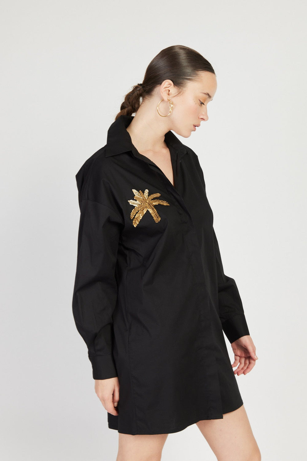חולצת שמלה ג'אפה מכופתרת בצבע שחור - House Of Jaffa X Razili