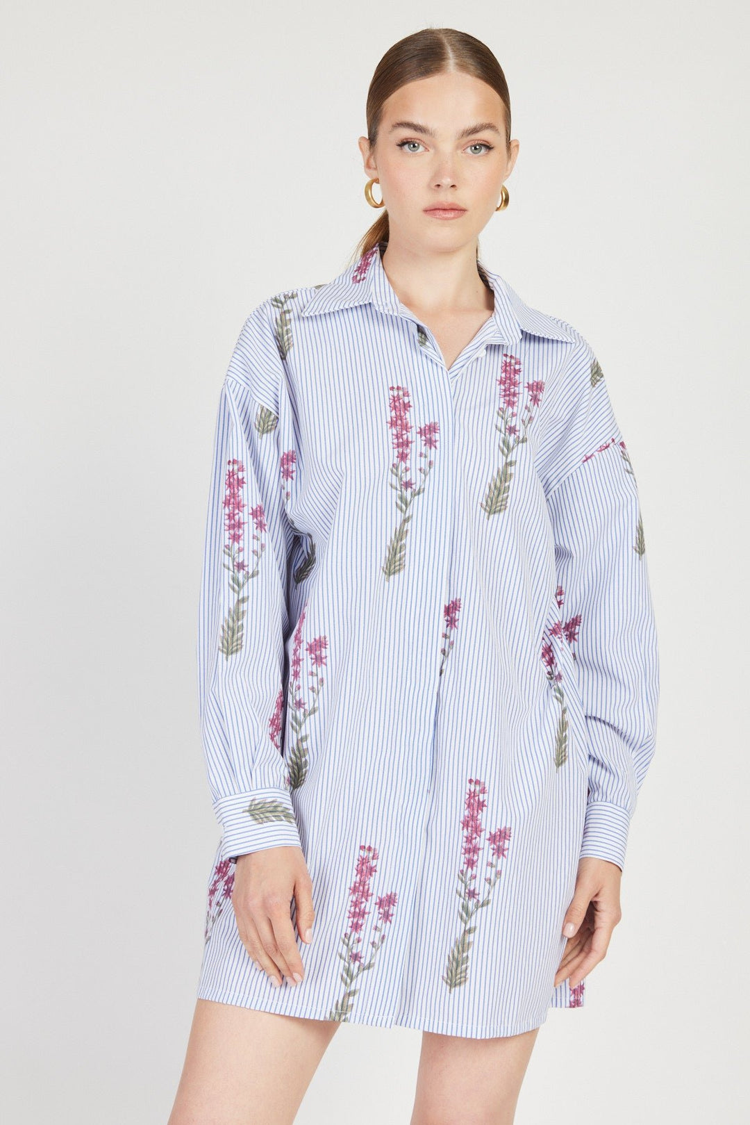 חולצת שמלה ג'אפה מכופתרת בהדפס פסים ופרחים - House Of Jaffa X Razili